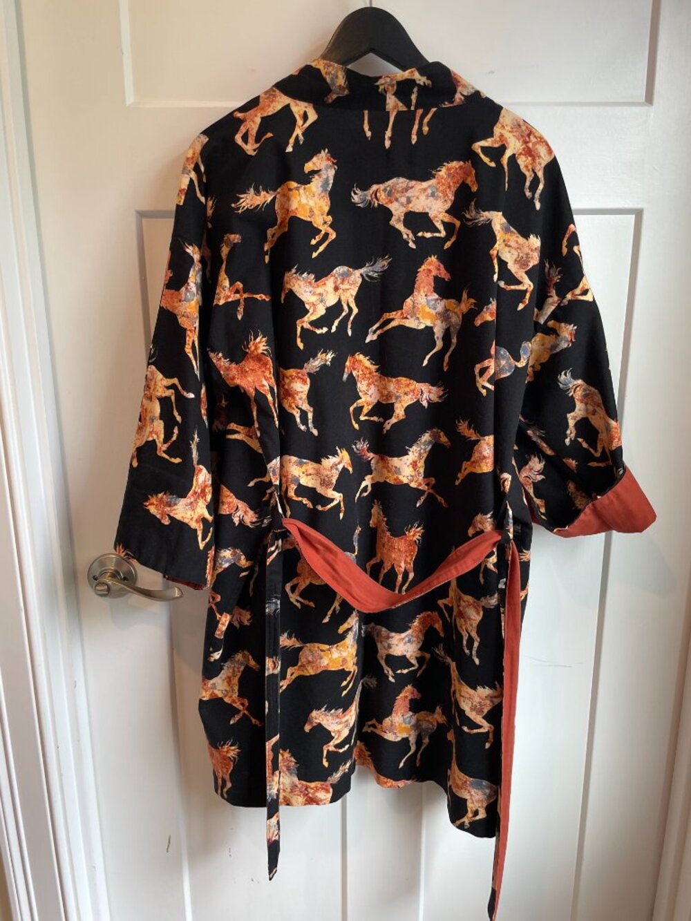 Wild Horses Short Robe Jacket Kimono 100% Cotton Boho Copper Reversible Cuffs OS - Picture 11 of 15